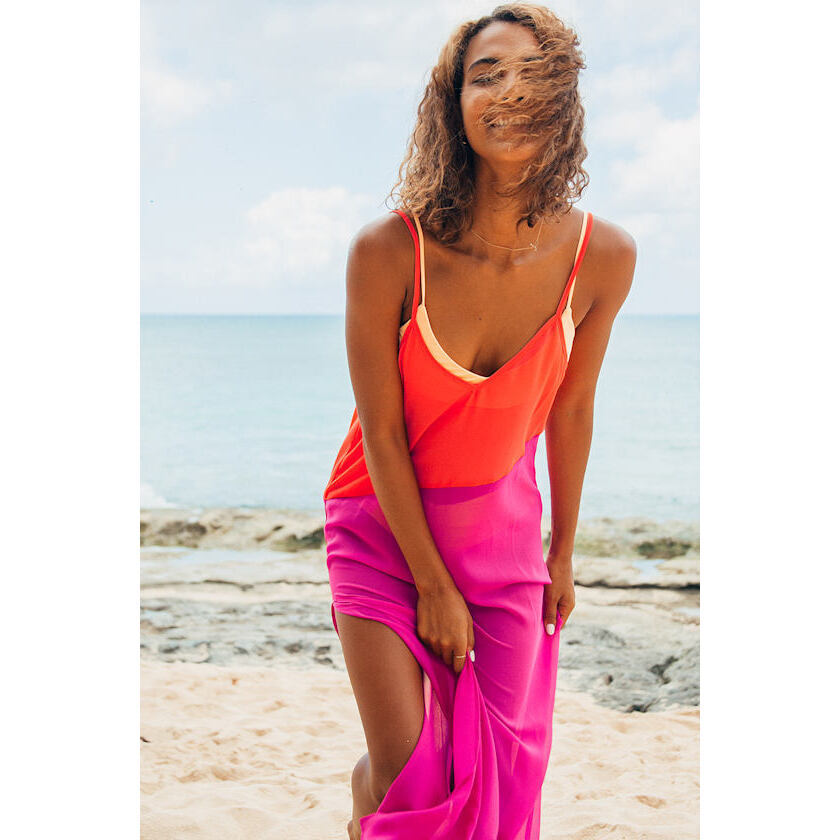 Lulus Seaside Retreat Coral Red And Magenta Maxi Cover-Up Pink - Size L